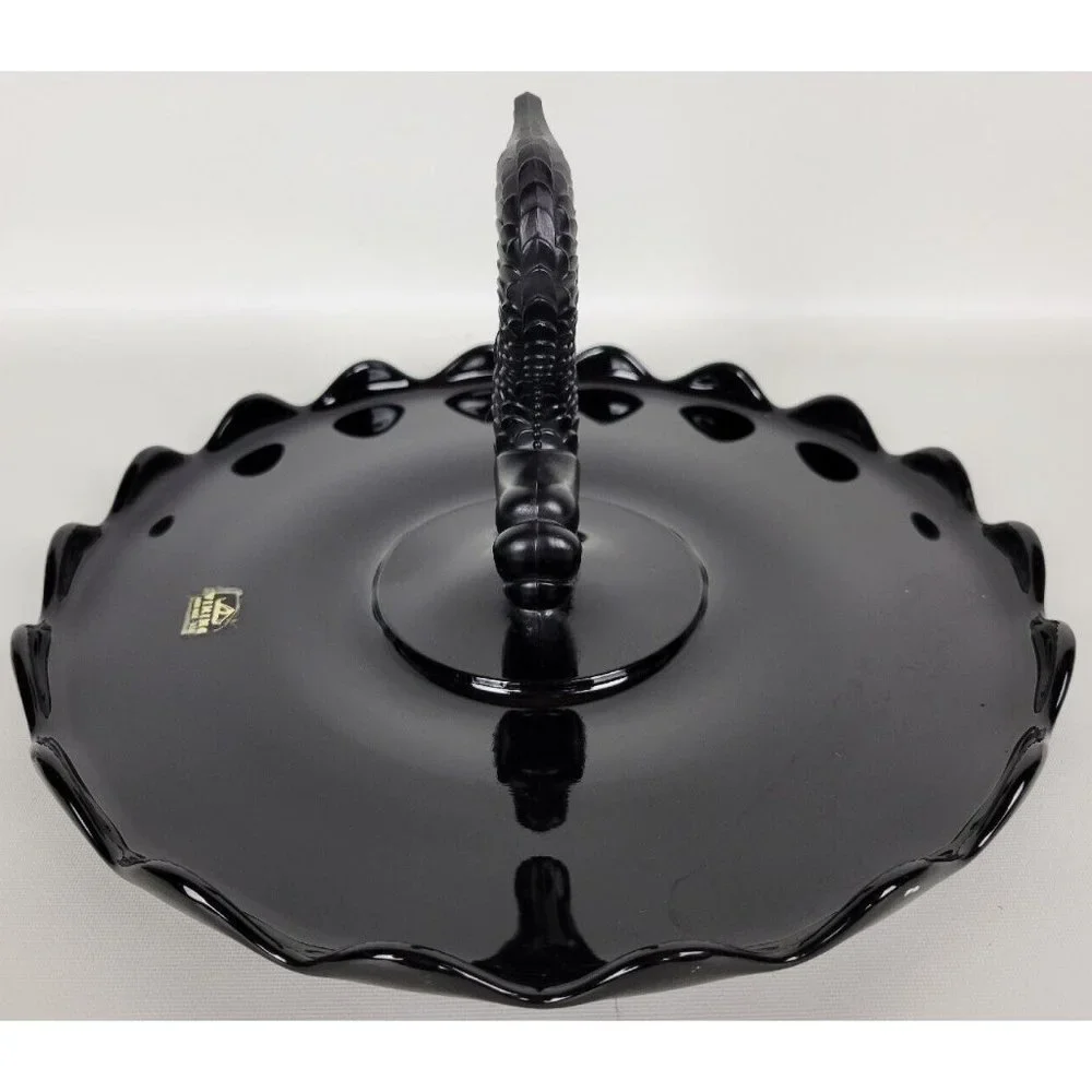 Vintage Viking‎ Glass Black Amethyst Dolphin Fish Serving Tray Platter 11
